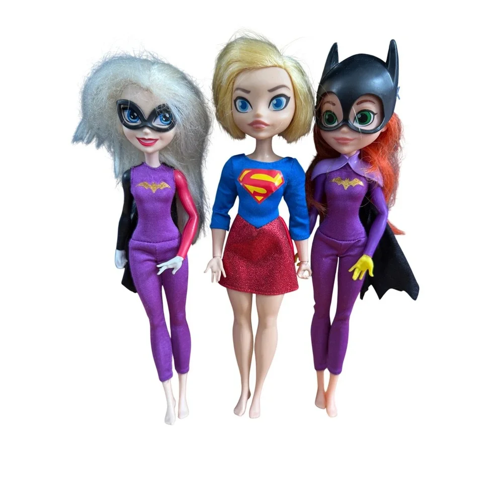 DC Superhero doll bundle of‎ three batgirl, Harley Quinn, and supergirl